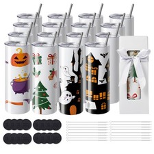 16Pack Straight Sublimation Tumblers Bulk Blank 20oz Stainless Steel White