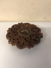 Vintage Round Carved Inlaid