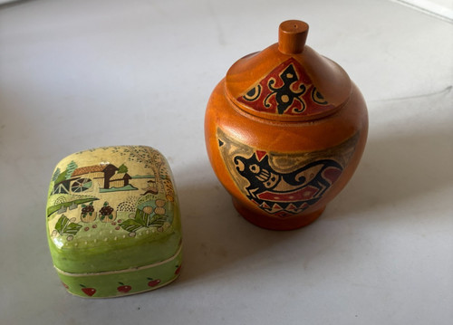 Pair folk art trinket - folk,
