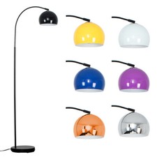 Curved Floor Lamp Standard Black Living Room Light Retro Domed Shade LED Bulb 