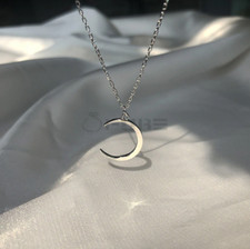 Classic Half Crescent Moon Sterling Silver Dainty Minimalist  Pendant Necklace