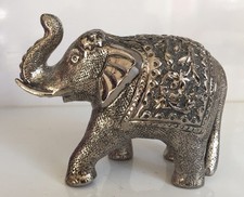 Elephant Large Silver Finish Handcarved  Home Decor Tusker Brass Statue Figurine