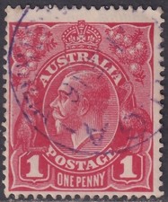 AUST KGV 1d RED SWk. 'BLUE CDS'. USED. (L617)