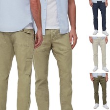 Men's Slim Fit Linen Cotton Chino Trousers Casual Lightweight Summer Pants