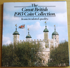 UK Royal Mint Uncirculated Coin Collection 1983 8 Coin Year Set - Tower Cover