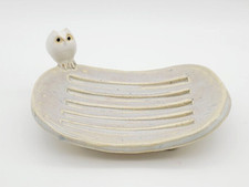 Wolfe Studio Pottery Ceramic Soap Dish with Owl Figurine 2018