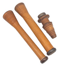 Vintage Wooden Industrial Bobbin Spindles Lot – Turned Thread Spools 17.5cm 8cm