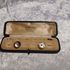 Antique Leather Dress Stud Box With 2 Pearl Items