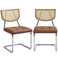 Rattan Back Dining Chairs Set of 2 Mid-Century Modern Kitchen Chairs for Home
