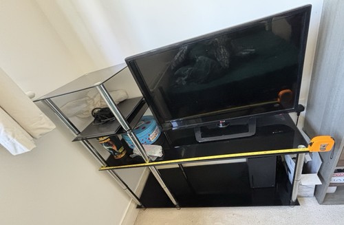 Black glass chrome tv stand - glass,