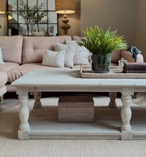 Large Large Six Column Coffee Table - Reclaimed Whitewashed Pine