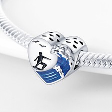 Wind The Waves And Winds Surf Surfer Ocean Love Heart Charm  Sterling Silver 925