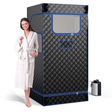 Portable Steam Sauna Full Body Sauna Box Single Person Sauna Tent w/Chair Black