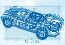 Classic AC Cobra   Cutaway Blueprint  Art Poster Print