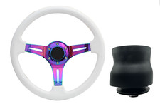 White Neo Chrome TS Steering Wheel + Boss Kit for VOLKSWAGEN VW T4 1996 - 2003