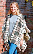 0596 Crochet Ladies Plaid Blanket Poncho One Size Chunky - Vintage Pattern Copy