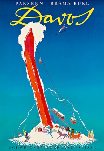 Davos ski travel art poster - travel,