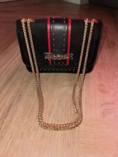 TOPSHOP BLACK FAUX SUEDE HAND BAG/DOUBLE or SINGLE CHAIN HANDLE CHEETHA CLASP