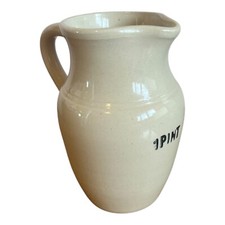 Vintage Pottery Pitcher Water Jug Off White With Handle 1 Pint