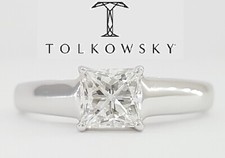 Tolkowsky Princess Ideal Cut Diamond Solitaire Engagement Ring 0.96ct 14k W Gold