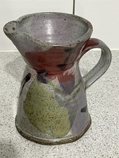 LARGE 14cm COLOURFUL STUDIO POTTERY JUG SEAL MARK, JANICE TCHALENKO?