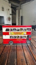 London Double Decker Bus biscuit tin. Vintage. Mirraglo decal advert.