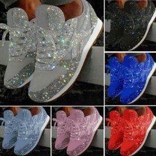 2025 Womens Sparkly Trainers Sequins Sneakers Casual Lace Up Sports Shoes Size