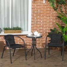 3 Pieces Rattan Bistro Set with 2 Stackable Chairs, Black