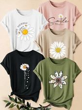 Floral Daisy Quote Theme Pretty Spring Summer Multicolour T-shirt Women Tops