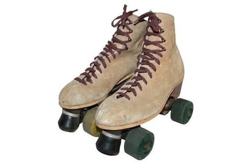 Vtg tan suede roller - suede, skates