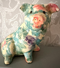 decoupage pig vintage floral