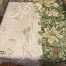 Beautiful Fall Winter Christmas Tablecloth 56” X 84”, Pine Cones, Poinsettia 