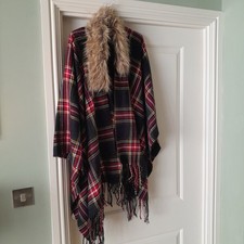 River Island Red Check Tartan Cape Wrap ONE SIZE