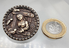Vintage Girl Feeding Birds Pressed Celluloid? & Metal Round Button -33.6mm
