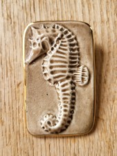 VINTAGE BOUCHET C.I. CHANNEL ISLANDS  BROWN CERAMIC SEAHORSE PIN BROOCH