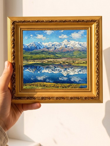 Mountain lake green - mountain, oil