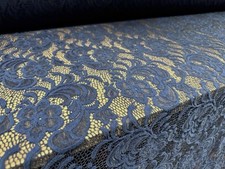 Soft Stretch Lace Fabric - Scalloped Selvedge, Per Metre - Floral - French Navy