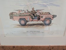 Framed limited edition painting, SAS Pink Panther Land Rover, by Ray Fitzpatrick