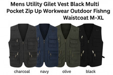 Mens Utility Gilet Vest Multi Pocket Zip Up Workwear Outdoor Fishing Waistcoat