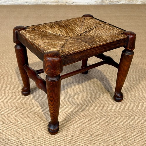 Vintage oak stool rush seated - stool,