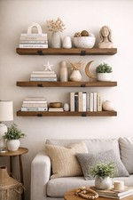 wooden shelves on the wall