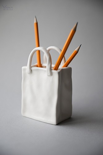 White handbag ceramic vases - ceramic,