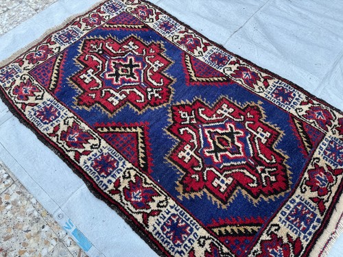 Blue geometric afghan baluchi - geometric,