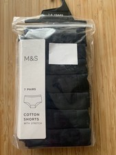 M&S Girls Shorts Knickers ~ 7 Pack Briefs Size 7-8 Years Black 