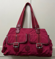 KIPLING : Large Pink Canvas Shoulder Handbag with Monkey  (Free UK P&P)