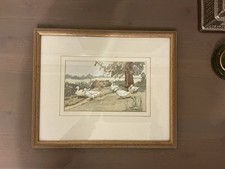 Vintage Ducks / Geese Watercolour Framed Picture. Very Cottagecore. Joan Lumley 