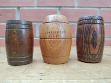 Trio of WINDSOR Elm and Oak Wood Wooden BARRELL Toothpick Barrell Match Holder 