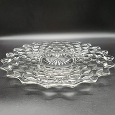 Fostoria American Clear Glass 12" Round Plate Platter Vintage Cube Pattern