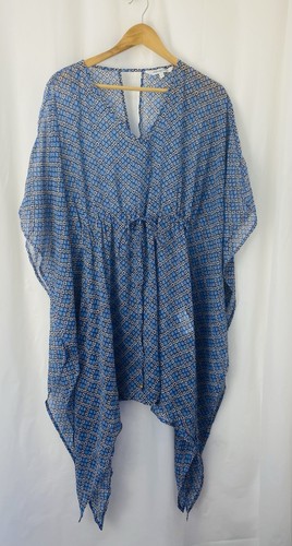 Blue geometric kaftan top - geometric,