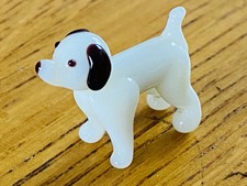 vintage miniature lampwork glass terrier dog white with brown ears